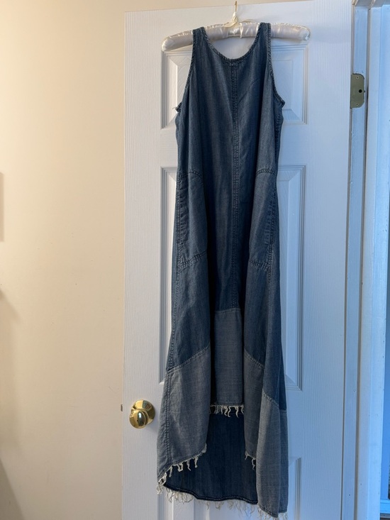 Dresses & Skirts - Sleeveless Long Denim Dress with Frayed Hem